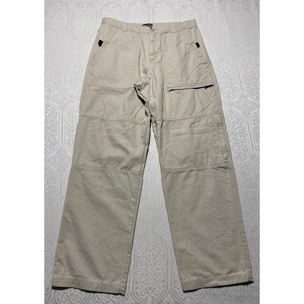 Cherokee Mens Khaki Cargo Pants 34x32 Wide Leg Carpenter Workwear Tan Cotton